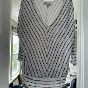 Knox Rose Black and White Striped Women's Top- xxl